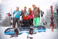 Group of friends on winter holidays - Skiers having fun on the s